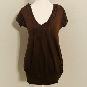 Roommates Women's Medium Brown V Neck Boho Blouse